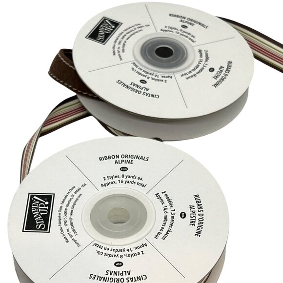Stampin Up Ribbon Originals Alpine 2 Styles Brown & Striped Polyester Craft Supp - Picture 3 of 3